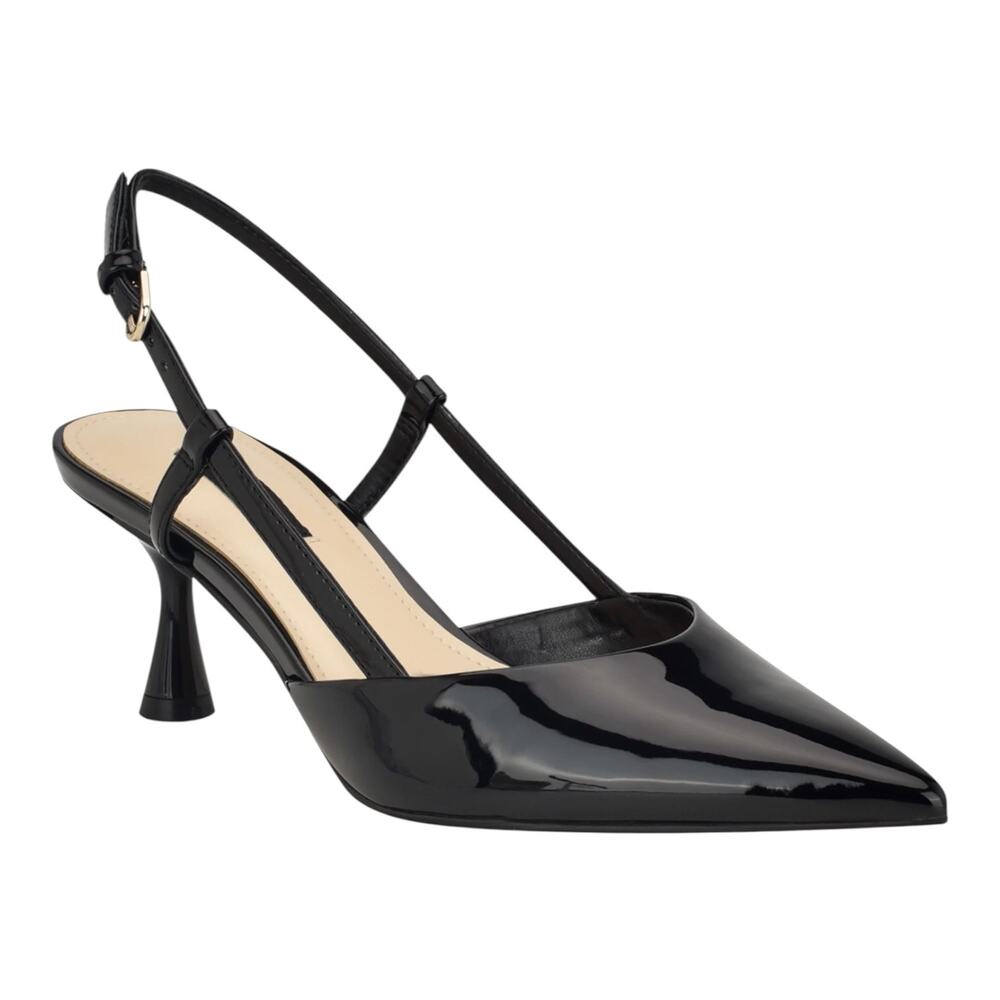 Nine West Women's Rhonda Kitten Heel Slingback Pumps Black Patent Size 9